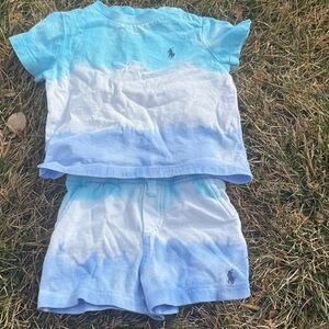 Ralph Lauren Kids Blue and White Tee and Shorts Set